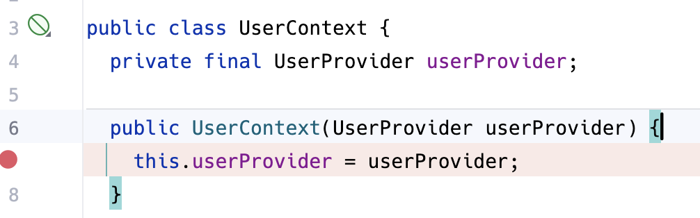 Set breakpoint in constructor defined in code